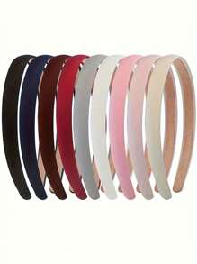 9pcs Plain Color Satin Thin Headbands, Minimalist & Versatile Retro Hairbands, Daily & Commuting Gift Hair Accessories