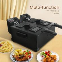 1pc 2400W Electric Deep Fryer, 6L (2x3L) Dual Basket, Large Capacity, Temp Control, 2 Viewing Lids, Detachable Handle; Auto Power Off, Great For Frying Fries & Chicken - EU F Type Plug(220-240V) - View 5