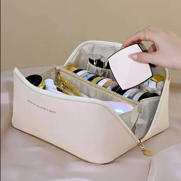 1pc Large Capacity Makeup Bag, Waterproof Portable Cosmetic Pouch, Toiletry Organizer Bag With Compartments And Handles,Boho Vibes,For Holiday Beach, Bathroom Collection, Bedroom Collection, Large Capacity