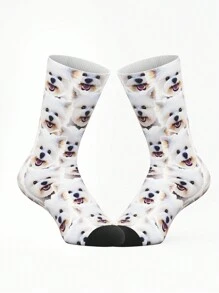 1 Pair Customized Face Print Mid-Calf Socks For Girls & Boys, Personalized Photo Printed Unique Teenager Socks, Fun Custom Design Mid-Length Socks For Daily Wear, Gifts, Festivals, Birthdays Back To School Winter Gift Ideas Boy Girl Valentine's Day