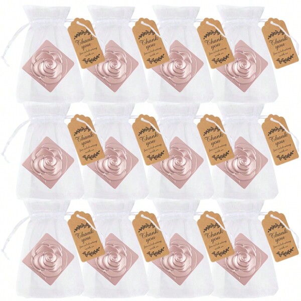 Set da 12 pezzi Specchietto quadrato mini con rosa, con borsa portaoggetti, specchietto portatile pieghevole, specchietto da borsa per donna, regalo creativo per piccole feste e souvenir