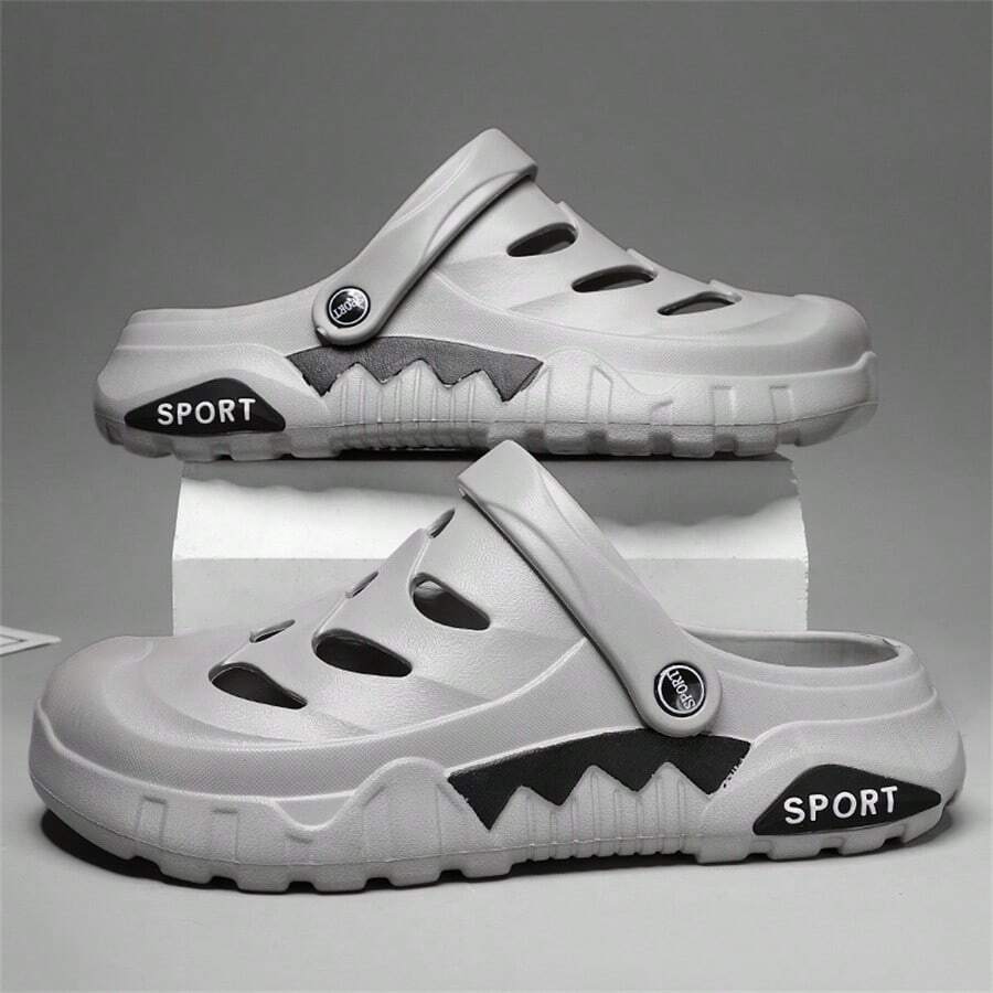 Dép xăng đan thoáng khí cho nam, thân trên in họa tiết Graffiti, đế mềm thoải mái, chống trượt bền, dép đi biển, mũi kín thời trang, thích hợp cho bãi biển ngoài trời, tiệc tùng, tiệc hồ bơi - Xám - Xem 1