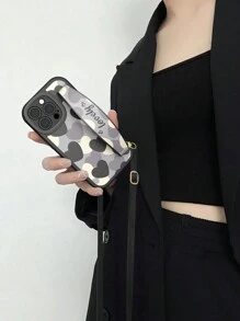 Valentines 1pc Phone Case With Lanyard Compatible With Iphone 15 Pro Max, Cute Carton Shockproof Phone Bumper Cover With Holder Compatible With Iphone11, Adjustable Lanyard Mobile Phone Case With Holder Compatible With Galaxy A14, Heart Phone Case With Holder Compatible With Galaxy