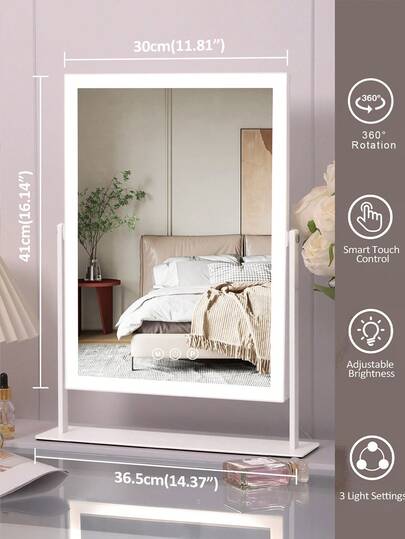 FENCHILIN 30 Cm 41 Adjustable Verlichting Makeup Spiegel LED Lights Mirror, Illuminated Tabletop Slimme Touch Operation Beautiful Rooms Bedrooms, Removable 10x Magnifying view 9