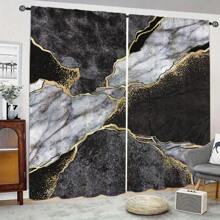 2 pezzi Tende con stampa marmo nero e oro, con passante per asta, per proteggere la privacy, adatte per soggiorno, camera da letto, studio, decorazione della casa, stampa 2D, 160 g/m² - Multicolore - Visualizzare 4