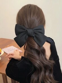 2 件/1 件女士黑白蝴蝶结丝缎发夹，时尚百搭优雅高品质简约纯色弹簧发饰适合日常佩戴、休闲、派对、通勤、度假、马尾辫、发髻、洗脸、化妆、服装搭配 - 黑與白 - 查看 3