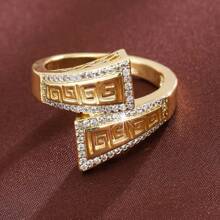 1 pieza Anillo de mujer con diseño hueco geométrico de circonita de moda - Multicolor - Ver 4