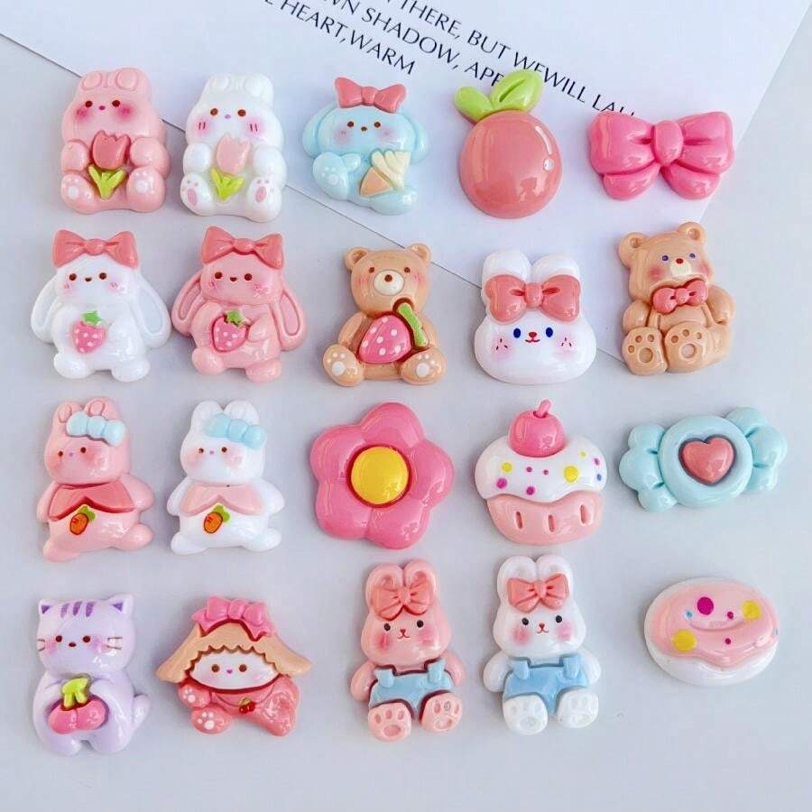 10 件混合可爱卡通猪形树脂 DIY 装饰配件，适用于耳环、发夹、文具、手机壳、钥匙扣、镂空木屐饰物、冰箱贴、珠宝制作用品，配有双面胶 - 彩色 - 查看 1