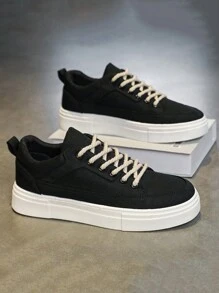 Chaussures en maille respirante tricotées pour hommes style printemps/été casual, Baskets sport mode casual pour hommes, Chaussures basses en canevas pour hommes, Chaussures plates polyvalentes antidérapantes et durables pour étudiants, Chaussures noires tout-aller pour hommes