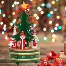 Christmas Tree Music Box Christmas Rotating Box Decoration Santa Claus Snowman Party End Of Year Table Shelf Work Home Get-Together - màu xanh lá - Xem 4