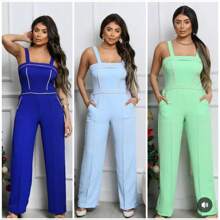 Women's Jumpsuit In Duna Fabric Lined With Elastex On The Back And Comfortable Cup - Laura - 綠色 - 查看 3