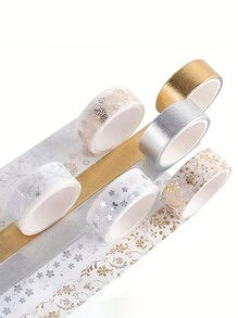 6 Rolls/Box, Simple Floral Pattern Washi Tape - Creative Design Hot Stamping And Silver Stamping Craft Decorative Sticker Rolls For Scrapbook Decoration Card Decoration Materials Notebook Decoration Masking Tape - Add Elegance To Your DIY Handbook! Back To School