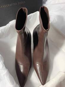 2025 Autumn & Winter New Womens Brown High Heel Short Boots, Pointed Toe Elastic Thin Heel Suede Ankle Boots