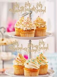 24 件金色闪光 OhBaby 蛋糕纸杯蛋糕装饰，适合婚礼生日性别揭晓派对装饰 - 金色 - 查看 4