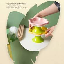 1pc Ceramic Raised Cat Bowl With Floral Design, Elevated Food Water Dish With Stand, Neck Support - Multicolor - View 5