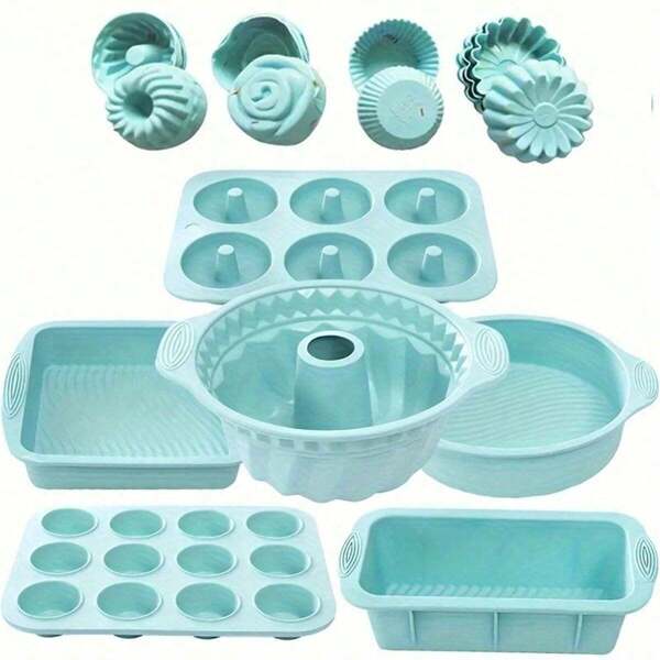30 Peças Conjunto de Suprimentos de Cozimento de Silicone, Conjunto de Utensílios de Cozimento de Silicone Antiaderente Inclui Assadeira, Formas de Bolo, Forma para Donuts, Forma de Muffin, Forma de Bolo e 24 Peças de Forros de Silicone para Cupcake