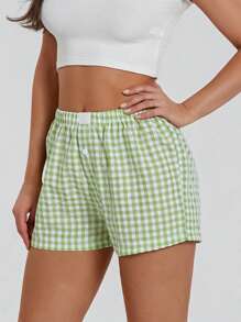 Women Y2k Pajama Shorts Elastic Waist Baggy Gingham Shorts Cute Striped Plaid Lounge Bottom Sleep Shorts Casual Checkered Shorts Boy Shorts Boxer Shorts