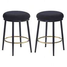 24.75'' Modern Counter Stools Set Of 2,Black Counter Stools With Iron Frame,Sponge Cushion,Footrest,Suitable For Kitchen/Bedroom/Dining Room,TrendyHome