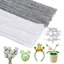 Bộ 200 ống làm sạch bằng vải nhung, 100 ống làm sạch bằng vải trắng + 100 ống làm sạch bằng vải kim tuyến bạc, ống làm sạch bằng que lông số lượng lớn cho nghệ thuật và thủ công, trang trí nhà cửa dịp Giáng sinh - Nhiều màu - Xem 1