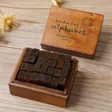 Set de 28 sellos de letras del alfabeto de estilo vintage de madera y goma para manualidades, tarjetas, planificadores, scrapbooking y diarios, vuelta al colegio