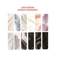 12pcs New Marble Design Magnetic Bookmarks - Durable, Non-Damaging Page Markers For Readers, Students & Teachers - Versatile For Books, Notebooks & Office Use