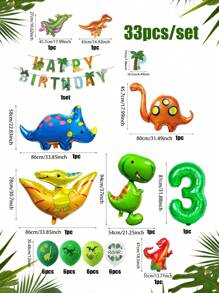 33pcs/Set Dinosaur Balloon Set Including Dinosaur Printed Happy Birthday Banner, Green Number Balloon, Dinosaur Printed Balloon, Suitable For Dinosaur Birthday Party And Theme Decoration, Christmas - Multicolor - View 2