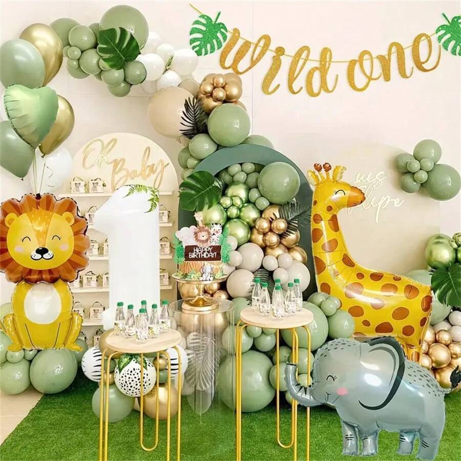 61 quả bóng bay trang trí sinh nhật động vật cho rừng rậm, sinh nhật đầu tiên, hoang dã một tuổi, Halloween, quà tặng Giáng sinh, 1-9 tuổi