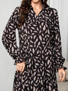 Nuevo vestido largo con estampado floral para primavera y verano, suelto con cinturón, estampado total, puños con volantes, manga larga, estilo caliente y modesto para mujeres