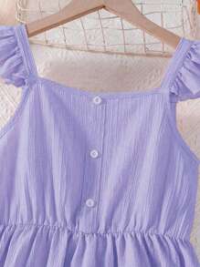 Tween Girl Cap Sleeve Square Neck A-Line Dress With Elastic Waist, Casual Solid Color Mid-Length Dress, Summer Clothing