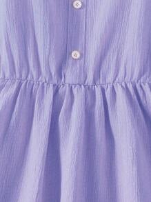 Tween Girl Cap Sleeve Square Neck A-Line Dress With Elastic Waist, Casual Solid Color Mid-Length Dress, Summer Clothing