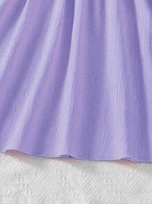 Tween Girl Cap Sleeve Square Neck A-Line Dress With Elastic Waist, Casual Solid Color Mid-Length Dress, Summer Clothing
