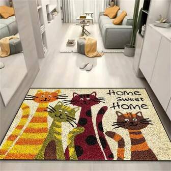 1pc Cute Cat Pattern Floor Mat, Suitable For Indoor/Outdoor Use, Like Living Room, Bedroom, Bathroom, Kitchen, Balcony, Yard Or Laundry Shop. ,Room Decor