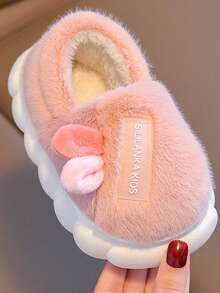 1 Pair Kids Closed-Toe Slippers, Cute Girls Indoor House Slippers, Girls Fluffy Slides - Pink - View 4