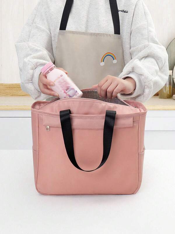 1 pieza Bolsa de almuerzo aislada, bolsa térmica portátil de gran capacidad, bolso grande para entrega de comida, bolsa de hielo para picnic con portavasos, adecuada para escuela, acampada, viaje, picnic