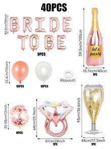 40 Peças Conjunto de Balões de Folha de Alumínio "Bride To Be" de 16 Polegadas em Rosa Dourado, incluindo Anel de Strass, Garrafa de Champanhe, Taças Balões de Folha de Alumínio, Balão de Látex Rosa Dourado e Branco e Balão de Confete Multicolorido. Ideal para Chás de Panela, Festas de Despedida de Solteira, Decorações de Noivado, Natal - Multicolorido - Visão 2