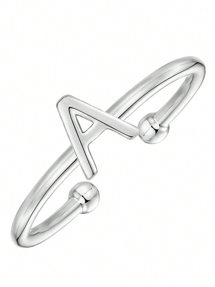 1 925 银时尚个性化 26 个字母名字平滑开口可调节戒指 A-Z，优雅浪漫，精致奢华，适合时尚领袖佩戴搭配， - 銀色 - 查看 3