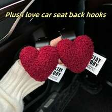 2 Stücke Plüsch Herz-förmige Auto Rücksitz Haken, süße multifunktionale Aufbewahrungshaken zum Aufhängen für Autoinnendekoration Sommer Organizer Geschenk