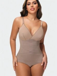 Women Tummy Control Body Shaper Sexy Slimming Underwear Compression Corset Bustier Built In Bra Shapewear - Màu be - Xem 1