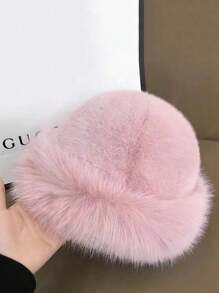 1件圣诞礼物，时尚女士冬季款式，厚实保暖的人造毛皮，简约时尚，蒙古风人造毛皮户外渔夫帽