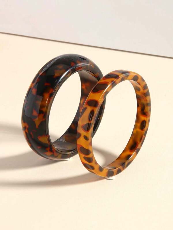 1 pieza/2 piezas Pulsera de brazalete redonda vintage de resina con estampado de leopardo, accesorio energético para la vida diaria, fiestas y reuniones