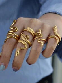 1 st. Gouden Kleur Roestvrijstalen Slangenringen Voor Vrouwen Mannen Open Verstelbare Ring Vintage Gotische Punk Feest Esthetische Sieraden