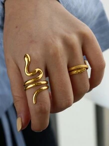 1 st. Gouden Kleur Roestvrijstalen Slangenringen Voor Vrouwen Mannen Open Verstelbare Ring Vintage Gotische Punk Feest Esthetische Sieraden