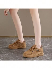 Women's White Shoes, Thick Soles Increasing Height, Breathable, Versatile, Waterproof, Anti-Slip, Soft Bottom Casual Sports Sneakers - Yellow - View 4
