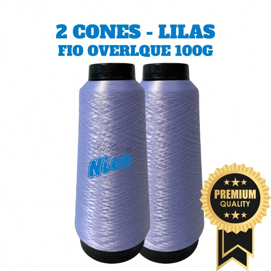 NICE LINES Kit 2 Overlock Thread 100g EACH - For Overlock Machine - White, Black And Colored. - 紫丁香 - 查看 1