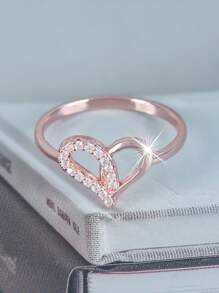 Fashionable, Minimalist, Elegant Heart-Shaped Cubic Zirconia Women's Promise Ring, Ideal For Weddings, Engagements, And Valentine's Day Gifts