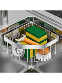 1 pieza Organizador de fregadero de cocina, soporte para esponjas, escurridor de acero inoxidable para artículos de limpieza, estante colgante para grifo y drenaje para esponjas, cepillos, toallas, estropajos, artículos de baño y cocina