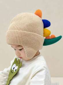 1pc Cute Dinosaur Print Winter Earflap Hat, Warm And Windproof For Boys Aged 2-8 Years
