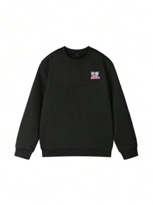 1 pieza Sudadera informal con cuello redondo y estampado para niñas, jersey de adolescentes jóvenes para otoño/invierno - Gráfico lindo de té de burbujas que seguramente hará sonreír a la niña preadolescente - Negro - Ver 4