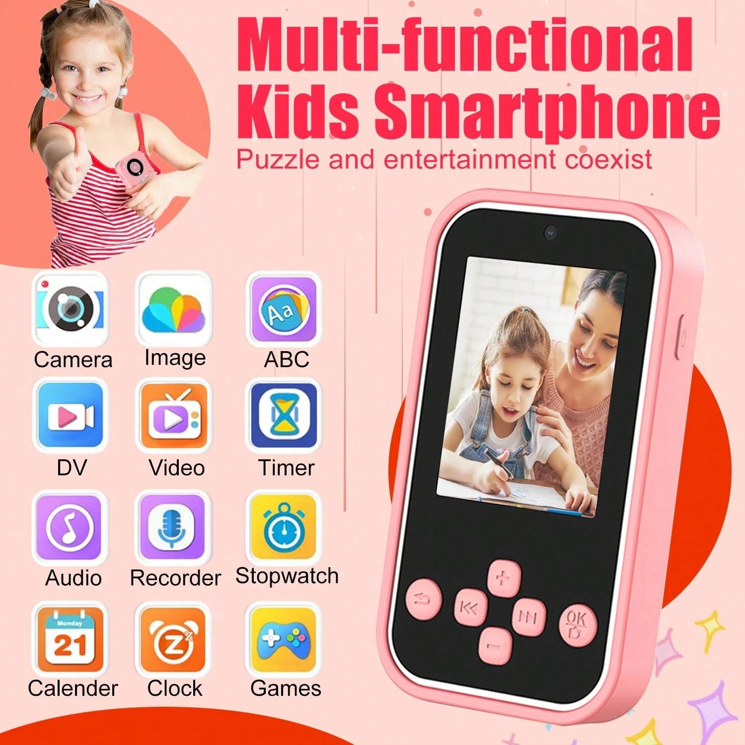 Kinder-Smartphone-Spielzeug, HD Dual-Kamera Kinderhandy, Weihnachts