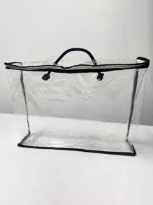 Clear Clothes Storage Bags PVC Organizers With Reinforced Handle Vinyl Storage Bag For Comforter, Blanket, Bedding, Duvet, Transparent Moving Totes With Sturdy Zipper, Waterproof Bedding Blanket Packaging Bag, Large Capacity Travel Accessories Organizer, Clear Zippered Organizers, Transparent Zipper Storage Bag For Clothing, Linens, And More - Black - View 3